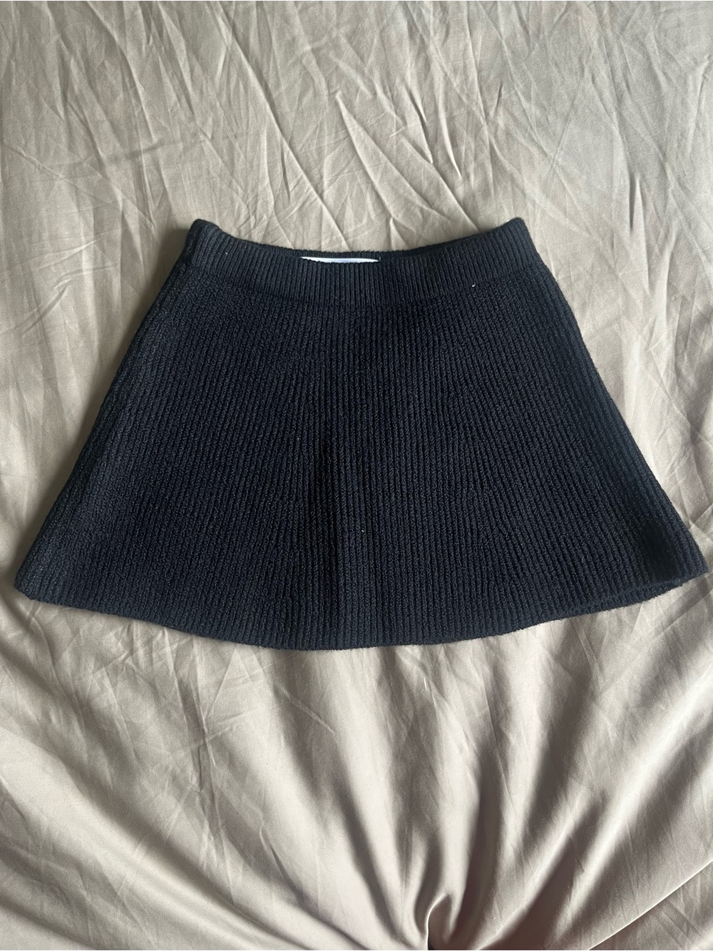 Zara Black Ribbed A-Line Skirt
